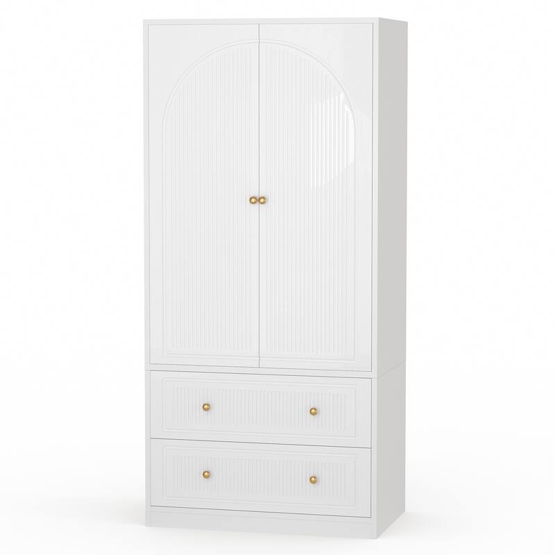 Meyreso 71" White Bedroom Wooden Armoire with Hanging Rod - N/A