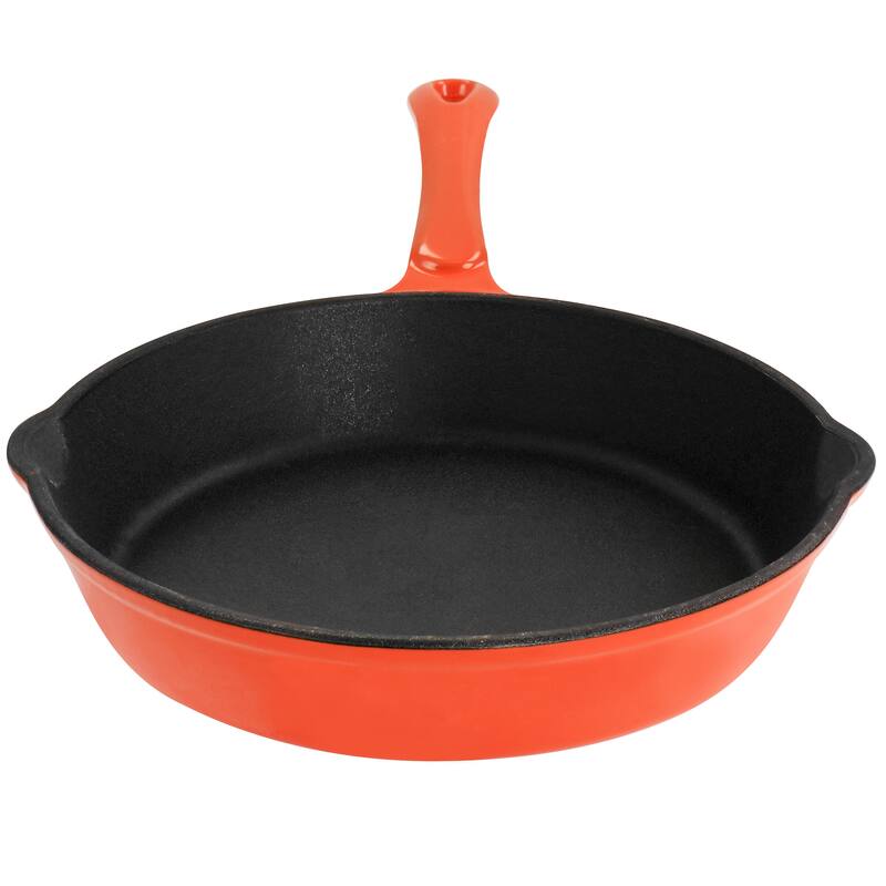 MegaChef Enameled Round 8 Inch PreSeasoned Cast Iron Frying Pan in Orange - 8 Inch