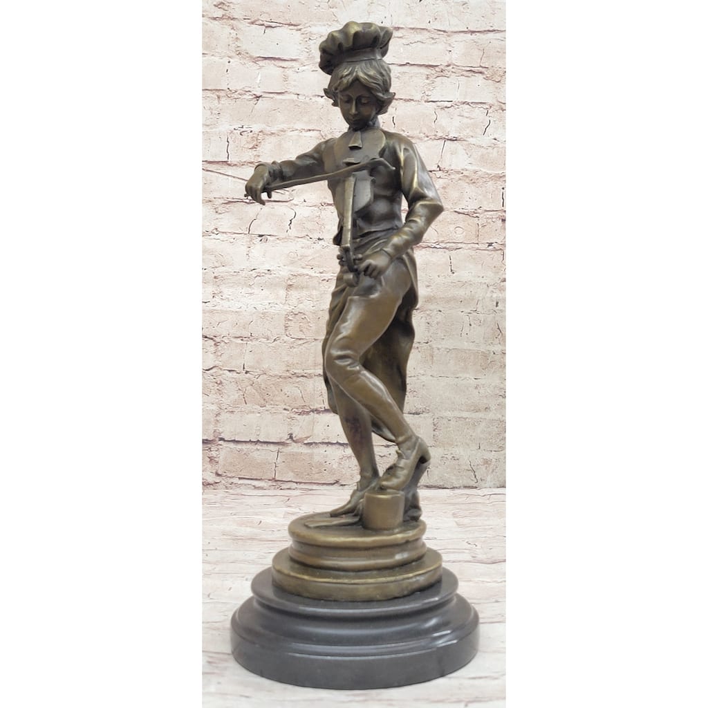 Lulli Enfant After Adrien Étienne Gaudez Bronze Statue Sculpture Violinist 15 Inches X 5 Inches