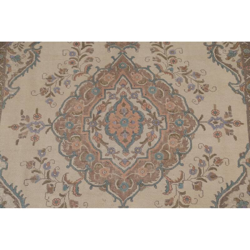 Distressed Tabriz Persian Vintage Rug Handmade Wool Carpet - 8'2"x 10'8"