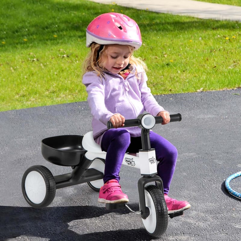 Costway 2-In-1 Kids Tricycle Auxiliary Balance Bike with Detachable - See Details - White & Black - See Details