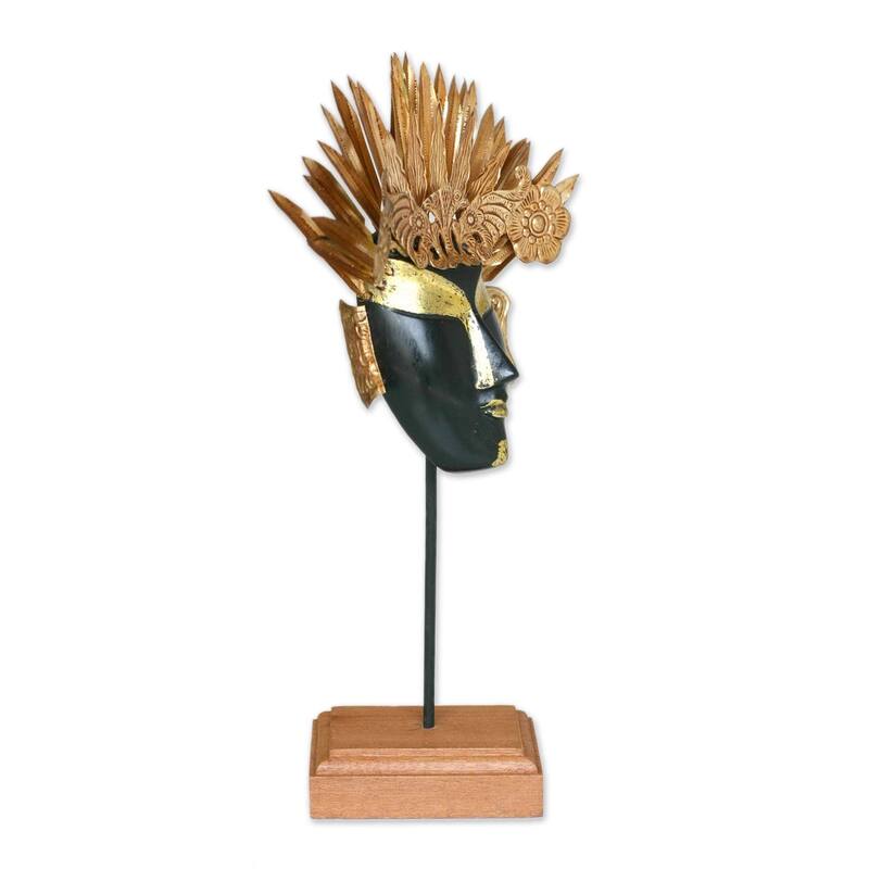 Handmade Golden Queen Wood And Copper Mask (Indonesia) - 6.75