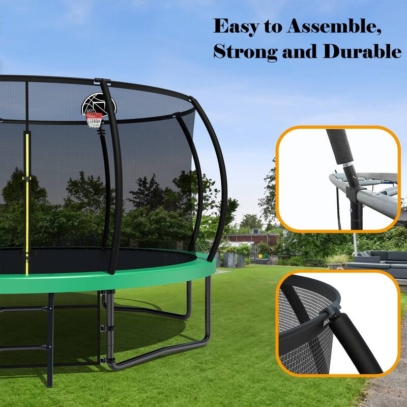 Kids Recreational Trampoline - Safety Enclosure Net, Ladder, Outdoor Use - Green - 144.09