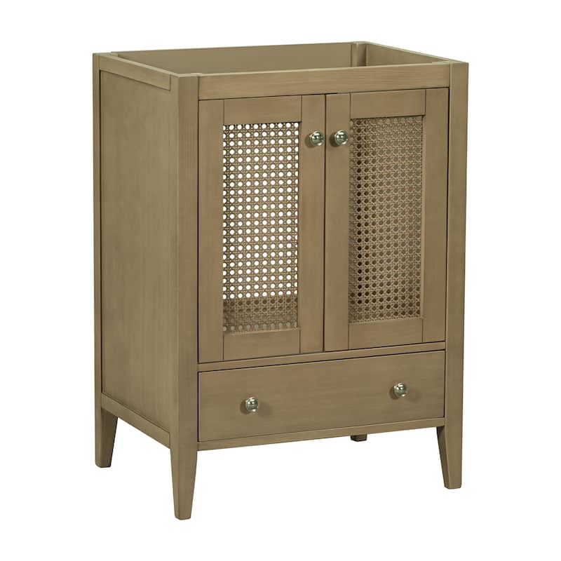 24 Inch Natural Style Bathroom Vanity without Sink, Rattan Cabinet with Doors and Drawer