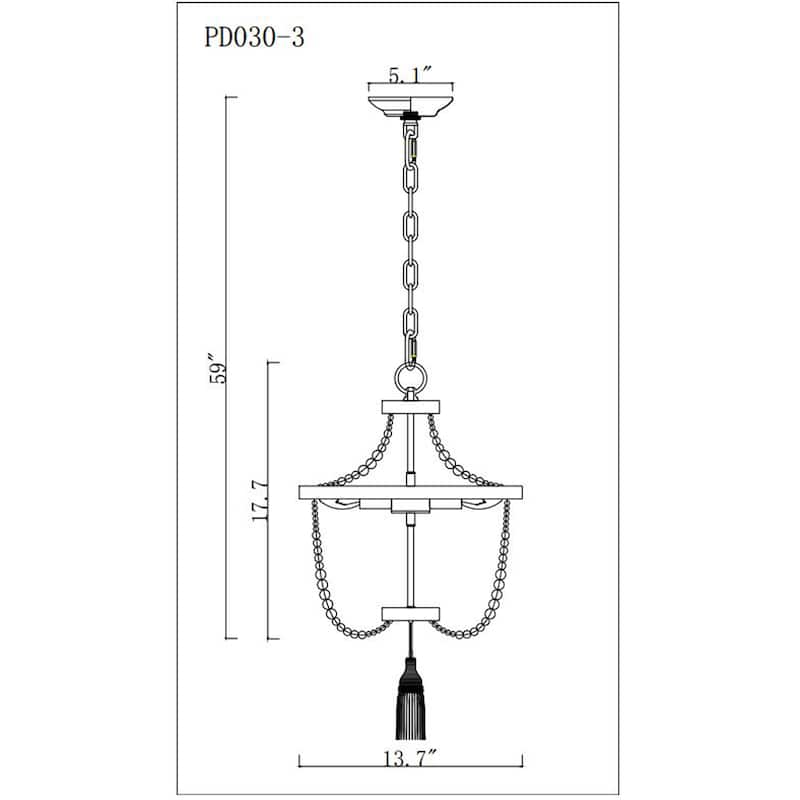 Sabina 14 Inch Bohemian Style Antique White Pendant Chandelier 3-Light