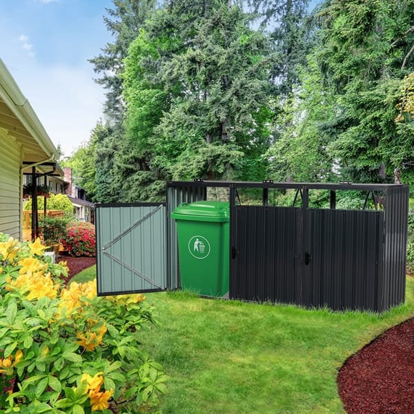 Garbage Shed Stores Trash Cans Metal Outdoor Bin Shed for Trash Can Storage, Stainless Bin Shed