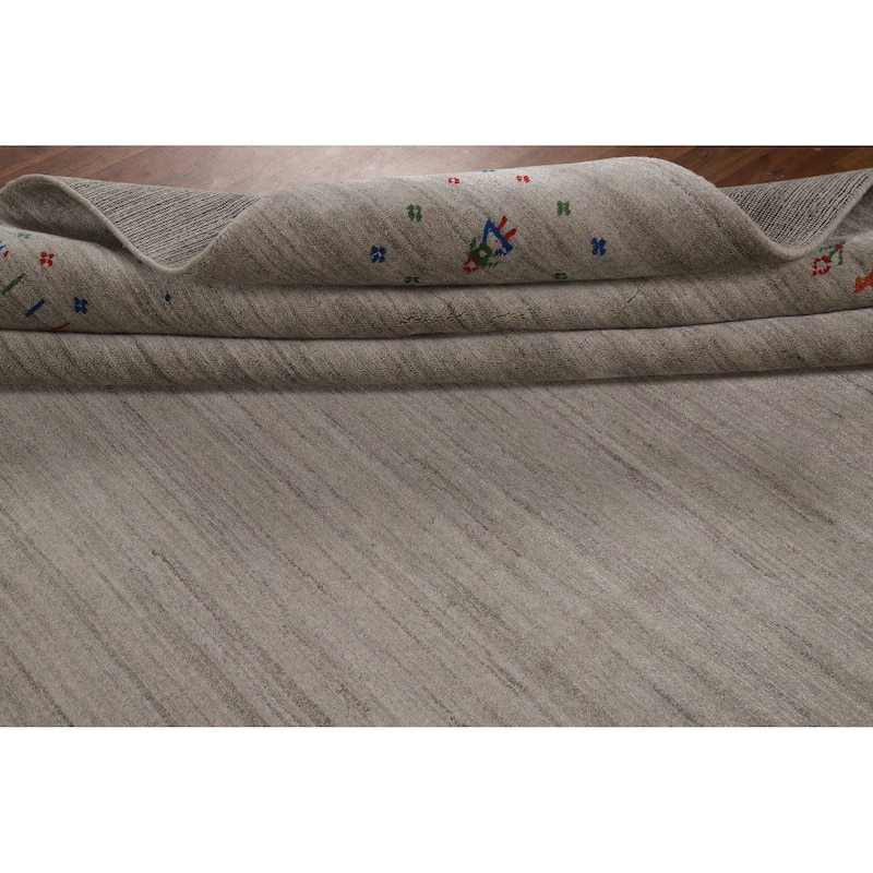 Tribal Gray Gabbeh Area Rug Handmade Wool Carpet - 7'11" x 12'1"