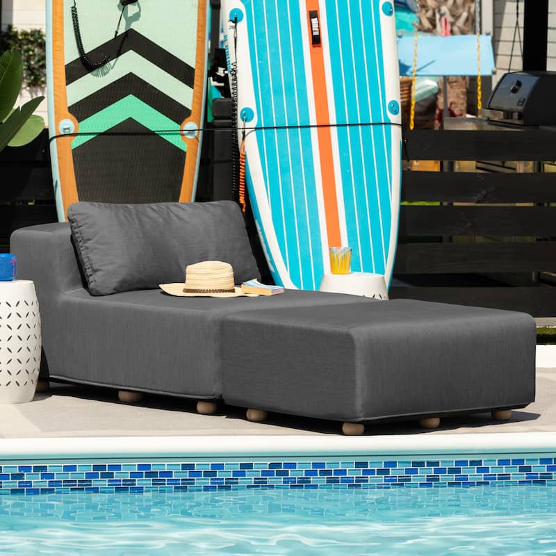 Jaxx Vada Outdoor Sun Lounger - Luxury Modular Chaise & Ottoman with Sunbrella Fabric and Waterproof Cover