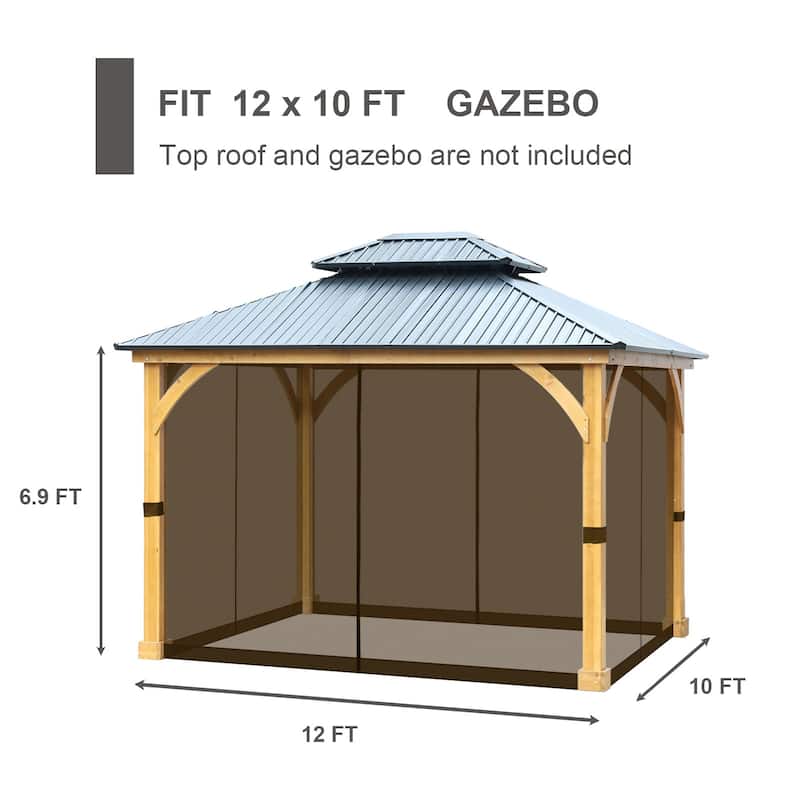 Aoodor 10'x12' Replacement Gazebo Mosquito Netting 4-Panel Sidewalls