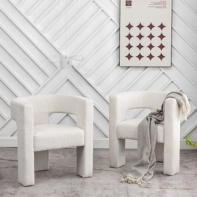 KINWELL 28" Wide Boucle Upholstered Square Armchair (Set of 2)