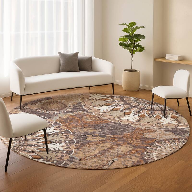 Machine Washable Indoor/ Outdoor Traditional Pinwheel Chantille Rug