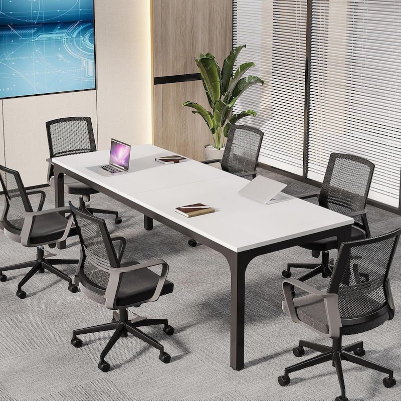 78.74" Large Rectangle Conference Table, Office Meeting/Seminar/Business Table Desk for Office Boardroom & Meeting Room - White+Black