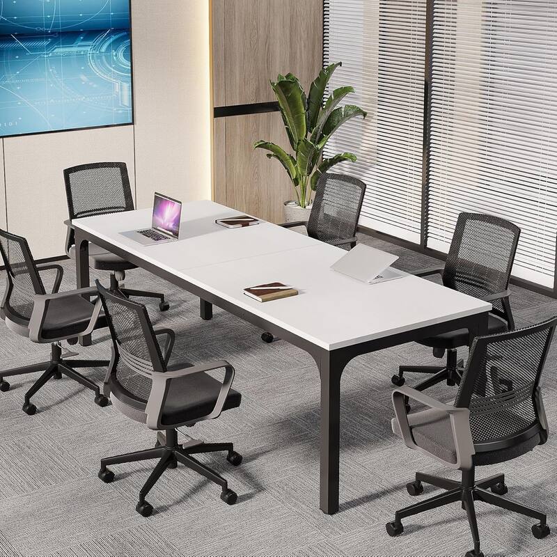 78.74" Large Rectangle Conference Table/Desk, Modern Seminar Meeting Table, Business Tables for Boardroom & Office - White+Black