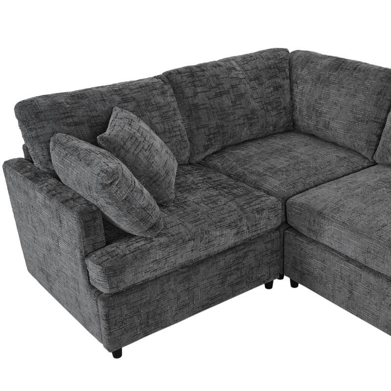 6-Piece U-Shaped Sectional Corner Sofa with Movable Ottoman and Durable Chenille Fabric for Versatile Living Spaces