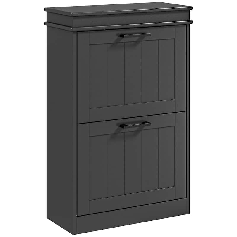 HOMCOM Shoe Cabinet for Entryway, Narrow Shoe Rack Storage Organizer with 2 Flip Drawers and Adjustable Shelves