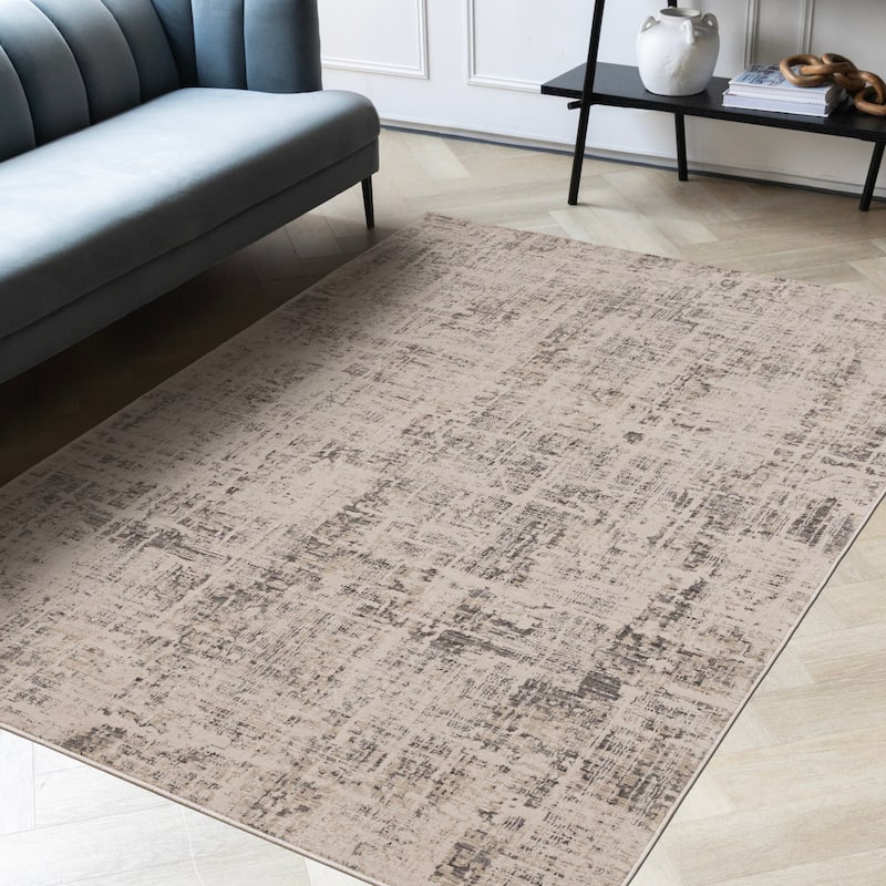 Grey Abstract Distressed High-Traffic Textured Area Rug
