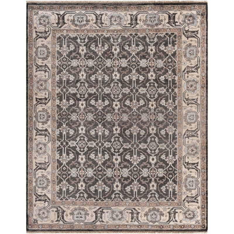 Hand-Knotted Bingham Border Viscose Area Rug