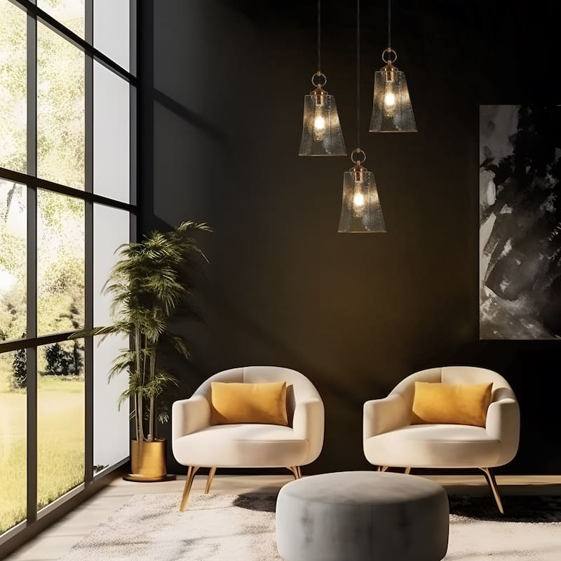 Modern 1-Light Teardrop Gold Pendant Light for Kitchen Island with Textured Glass Shade