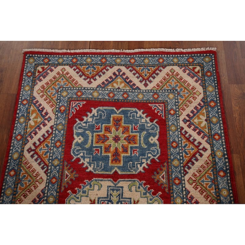 Traditional Kazak Accent Rug Hand-Knotted Red Wool Carpet - 3'3" x 5'4"