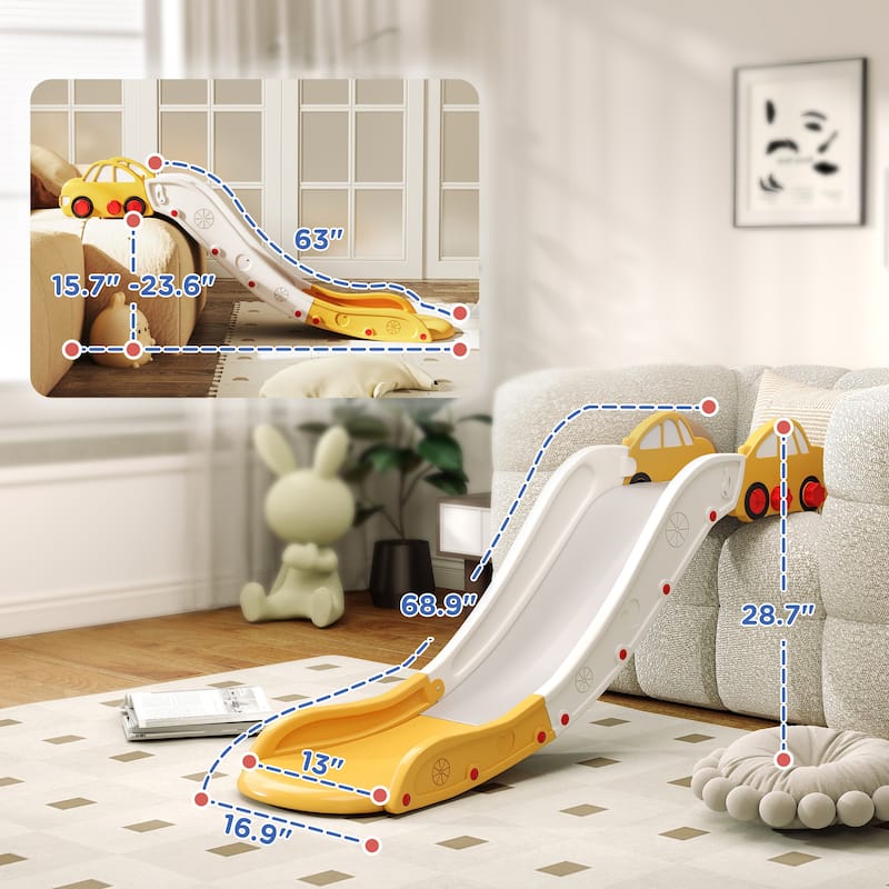 Extra Long Yellow Kids Slide for Sofa and Bed with Safe Buffer Design for Toddlers 18 to 48 Months