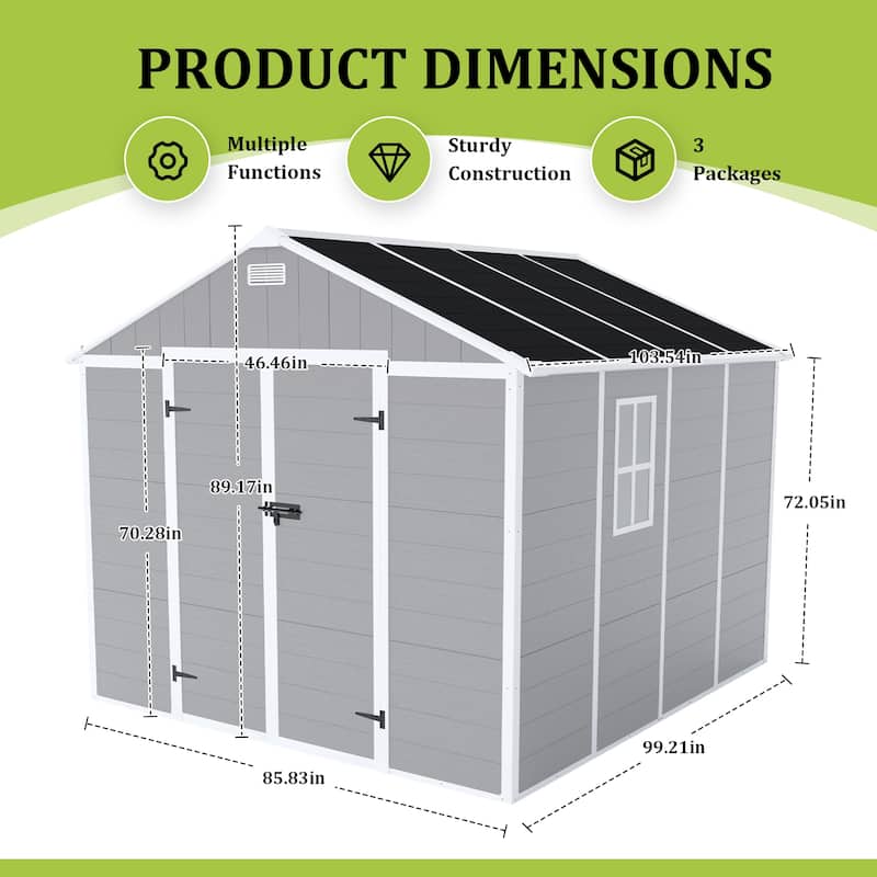 8*8ft Outdoor Storage Shed, Metal Garden Shed Tool House