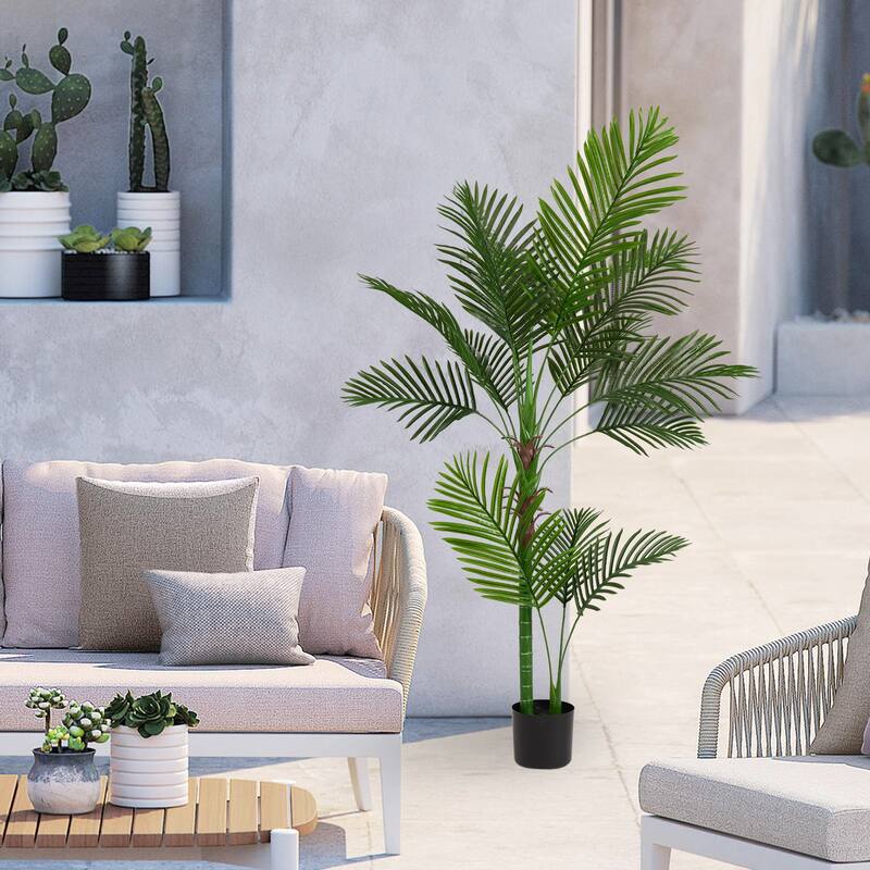 5FT Artificial Palm Tree, Fake Tropical Palm Tree in Pot, Faux Dypsis Lutescens Plant with Realistic Leaves