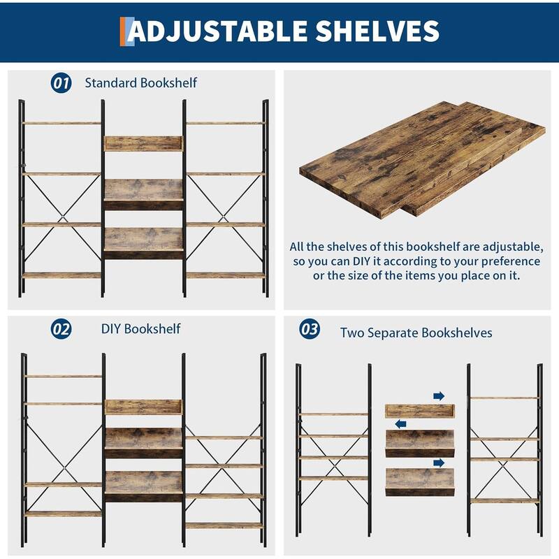 Triple 4 Tier Bookshelf, Large Etagere Bookshelf Bookcase with 11 Open Display Shelves
