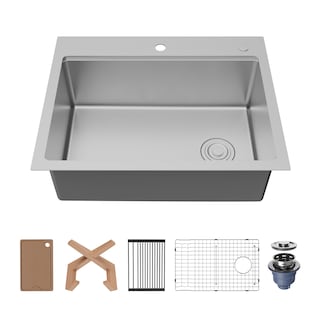 Karran Fusion Top Mount 28-in x 22-in Stainless Steel Single Bowl Workstation Kitchen Sink