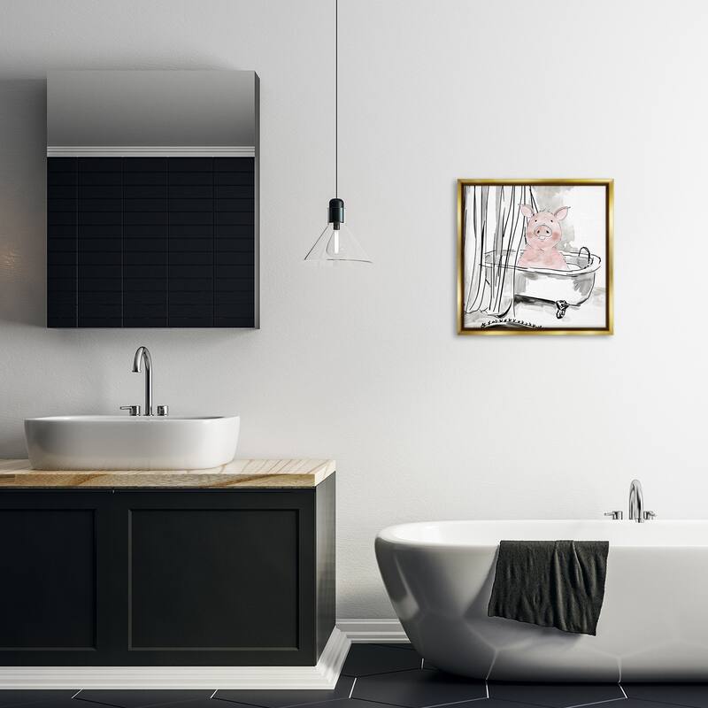 Stupell Minimal Bathtub Piggy Framed Floater Canvas Wall Art Design By Carol Robinson