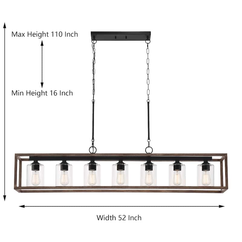 Allegray 52in Farmhouse 7-light Linear Chandelier Rectangle Kitchen Island Pendant