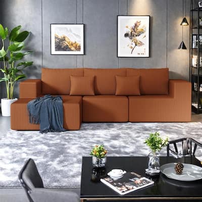 108.3" Corduroy L-Shaped Modular Cloud Sofa with Chaise Lounge