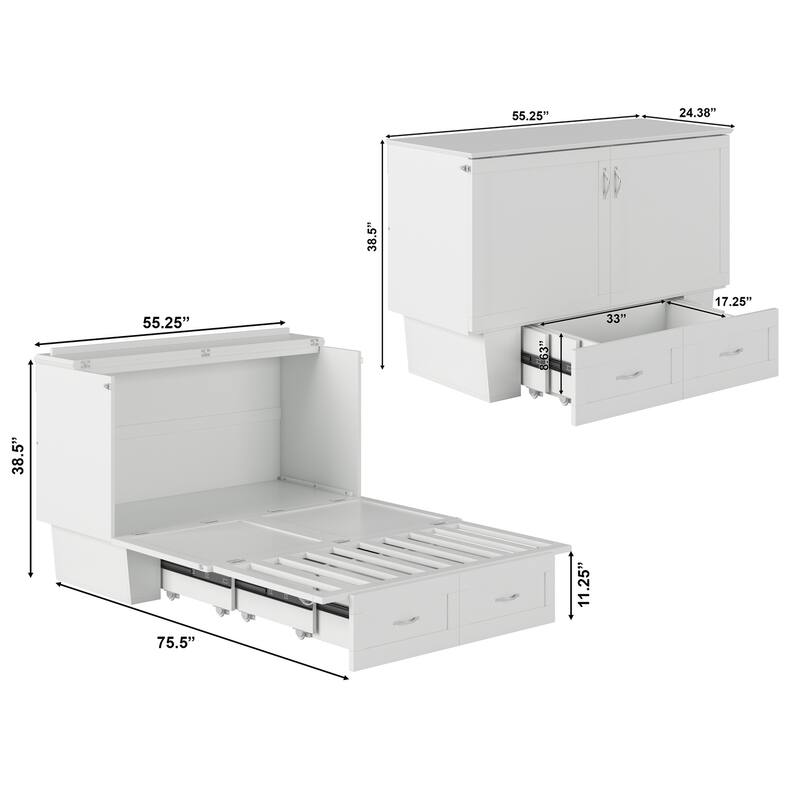 Monroe Full Murphy Bed Chest with 6" Memory Foam Mattress