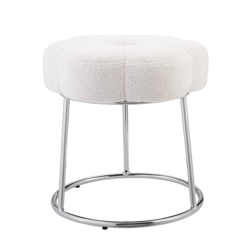 Floral Accent Vanity Stool - 17.75" - White and Silver