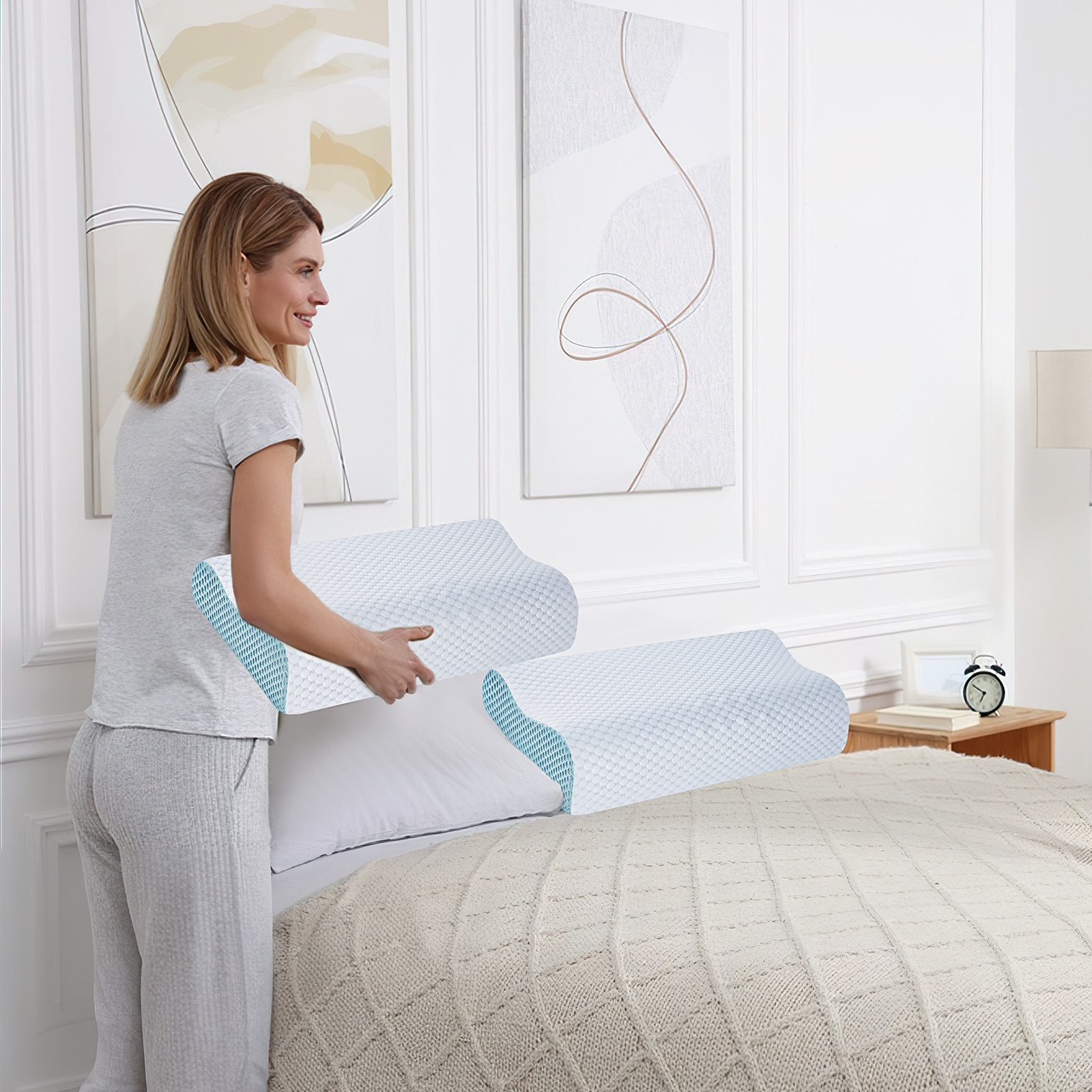 INTONE™ Pillow Cooling Memory Foam Bed Pillows, Ergonomic Cervical Contour Pillow
