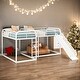 preview thumbnail 10 of 16, 4 Beds in 1 Kids Bed Full and Twin Size Metal L-Shaped Bunk Bed with Slide and Short Ladder Kids Furniture, Black White