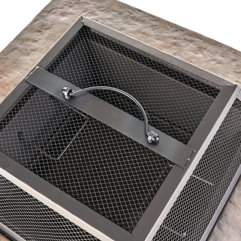 Roomfitters Outdoor Stone Finish Fire Pit with Mesh Screen, Heavy-Duty Fire Bowl, Perfect for Patio, Deck, and Garden Gatherings