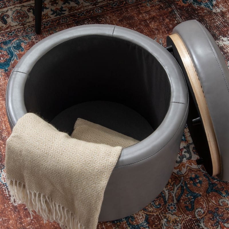 Rue Faux Leather Round Storage Ottoman