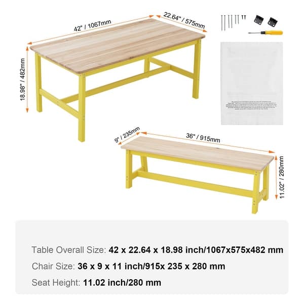 dimension image slide 0 of 2, 3 Pieces Rectangular Kids Wooden Activity Table and Bench Set Suitable Playroom Daycare or Tutoring Center