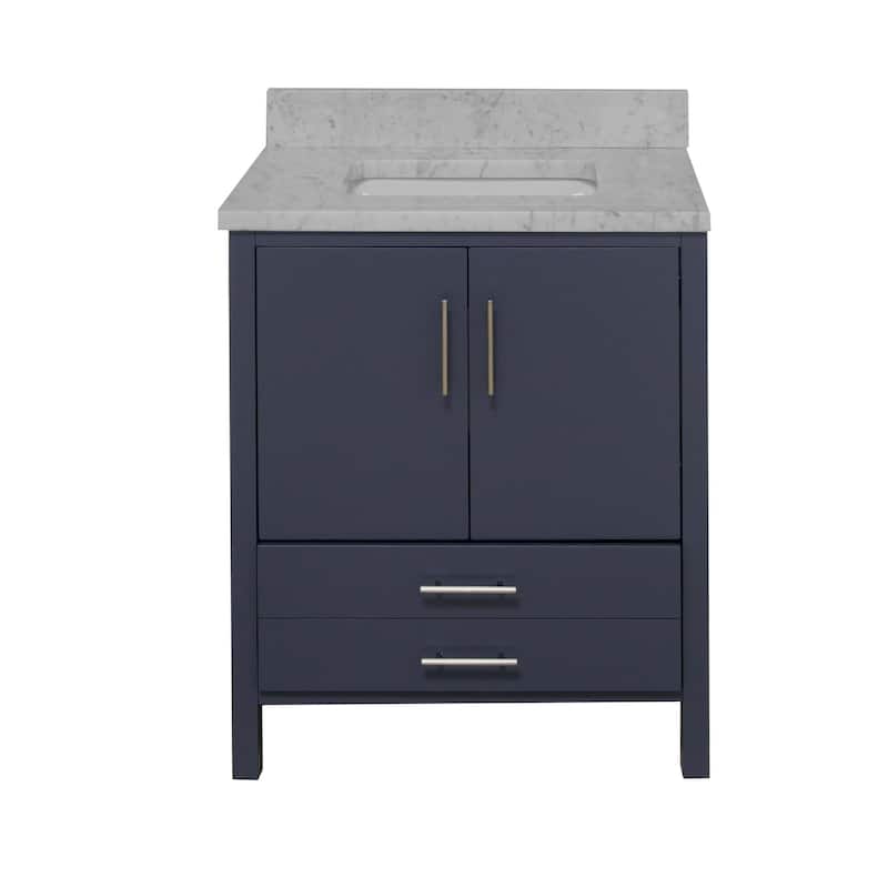 KitchenBathCollection California 30" Bathroom Vanity with Carrara Marble Top