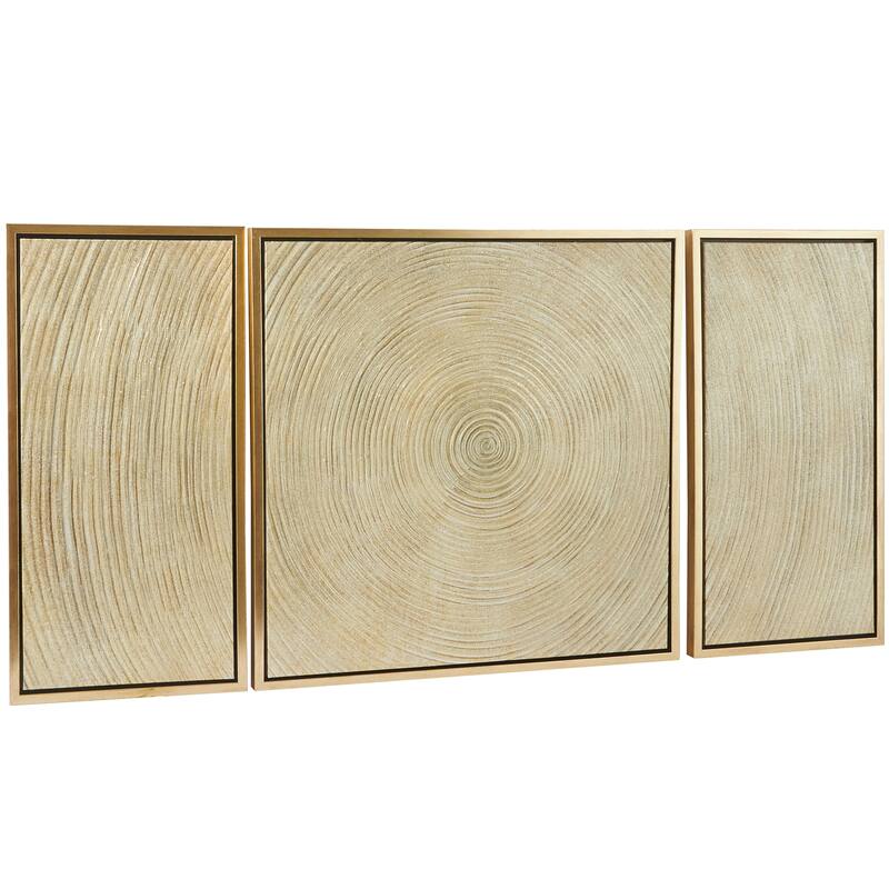 Gold Canvas Ripple Starburst Framed Wall Art with Gold Frame (Set of 3)