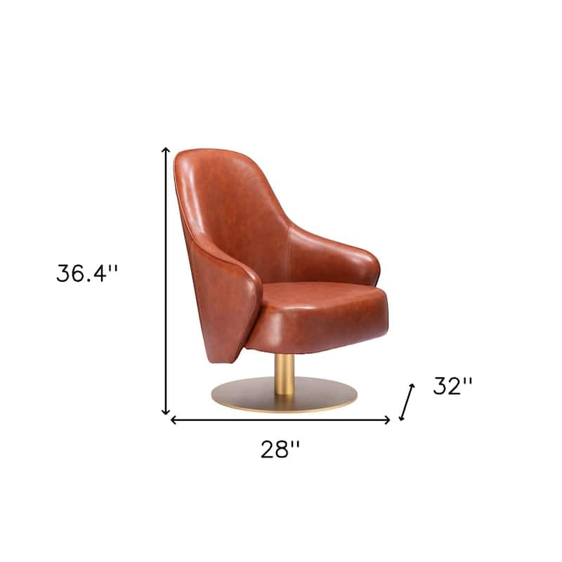 HomeRoots 28" Brown And Gold Faux Leather Swivel Arm Chair - 28' X '36.4' X '31.5