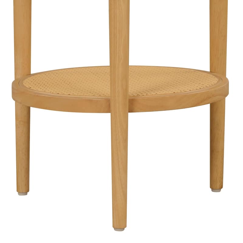 Nathan James Sonia Bohemian 2-Tier Round End Table in Light Wood With Rattan Storage Shelf