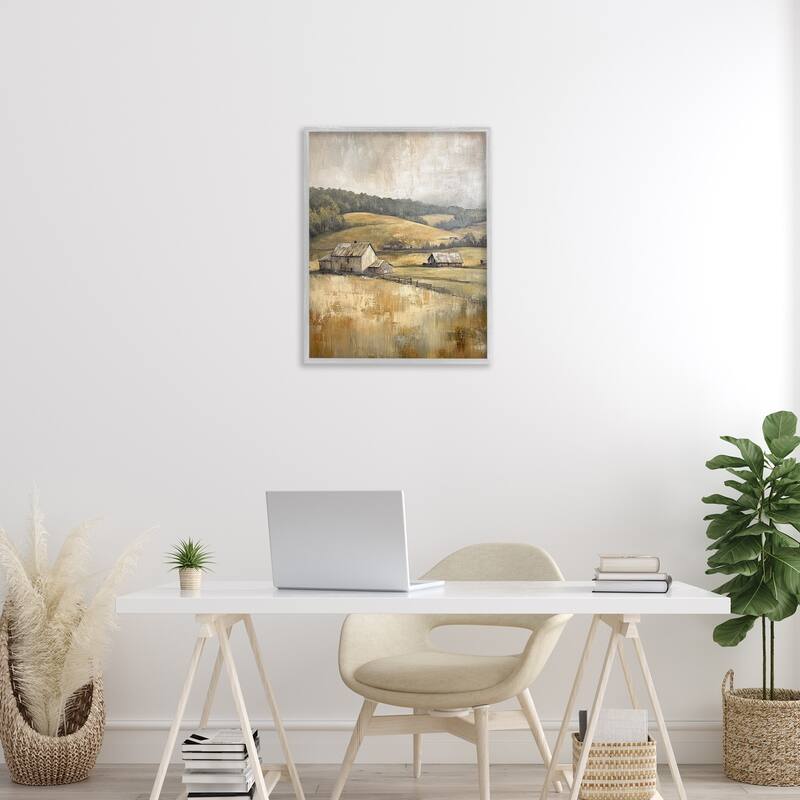 Stupell Rustic Farmland & Rolling Hills Framed Giclee Art Design By Petal Prints Design