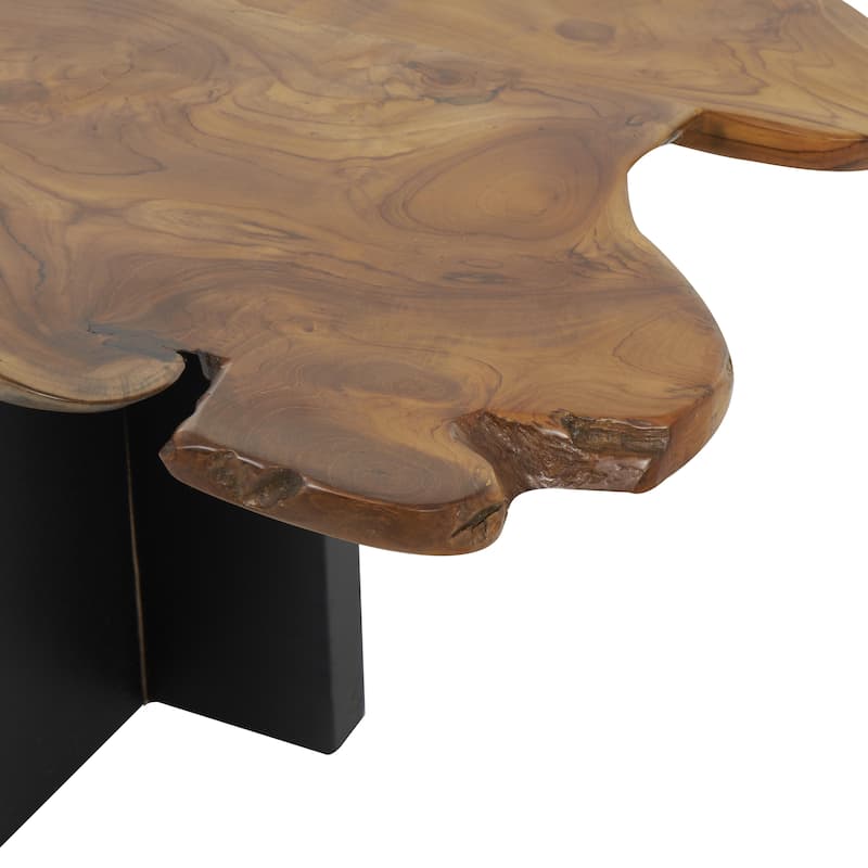 Teak Wood Handmade Coffee Table with Brown Live Edge Tabletop - Brown - Roche River Decor