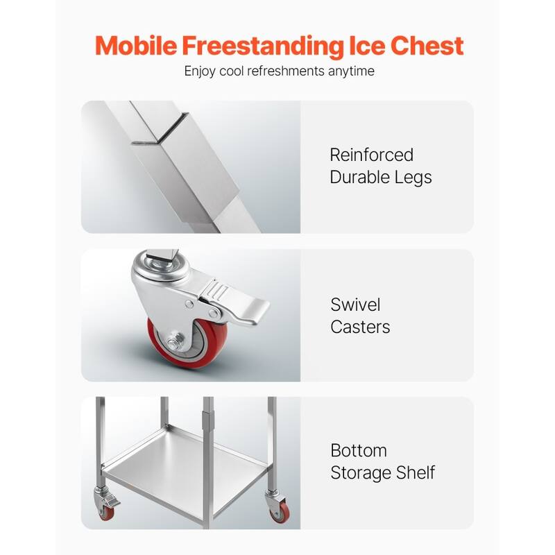 28L Stainless Steel Drop-In Ice Bin with Sliding Lid 24 Hours Insulated Cooler for Outdoor Bar - 20.08 x 14.17 x 38.19 inch