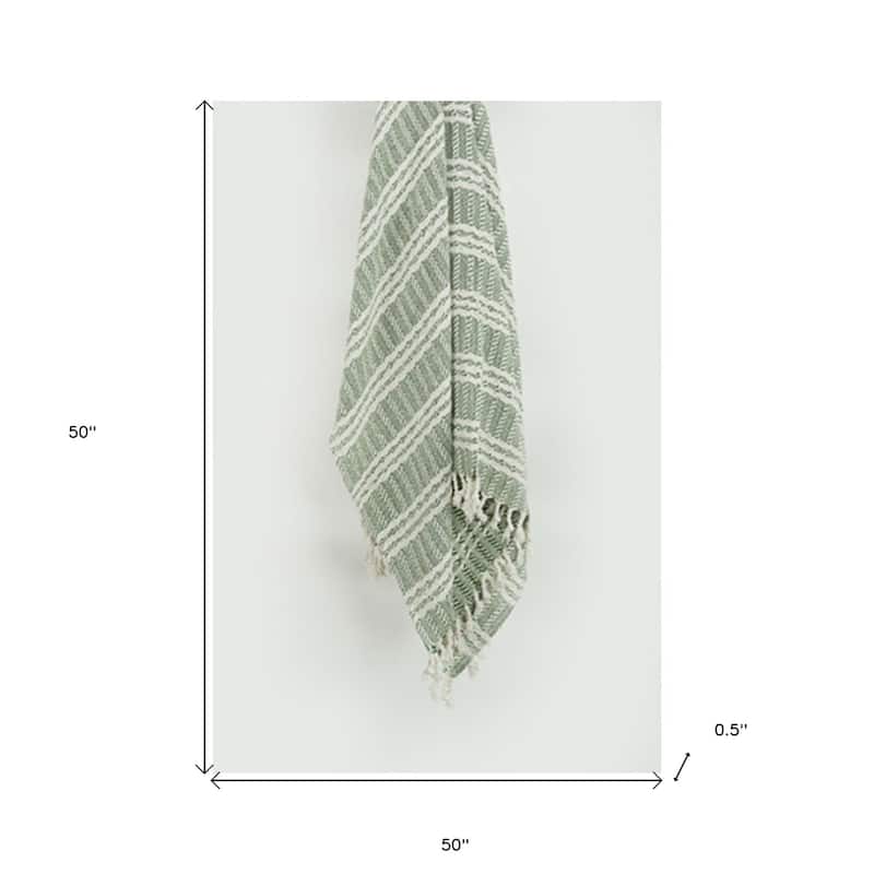 HomeRoots Green Woven 100% Cotton Throw Blanket