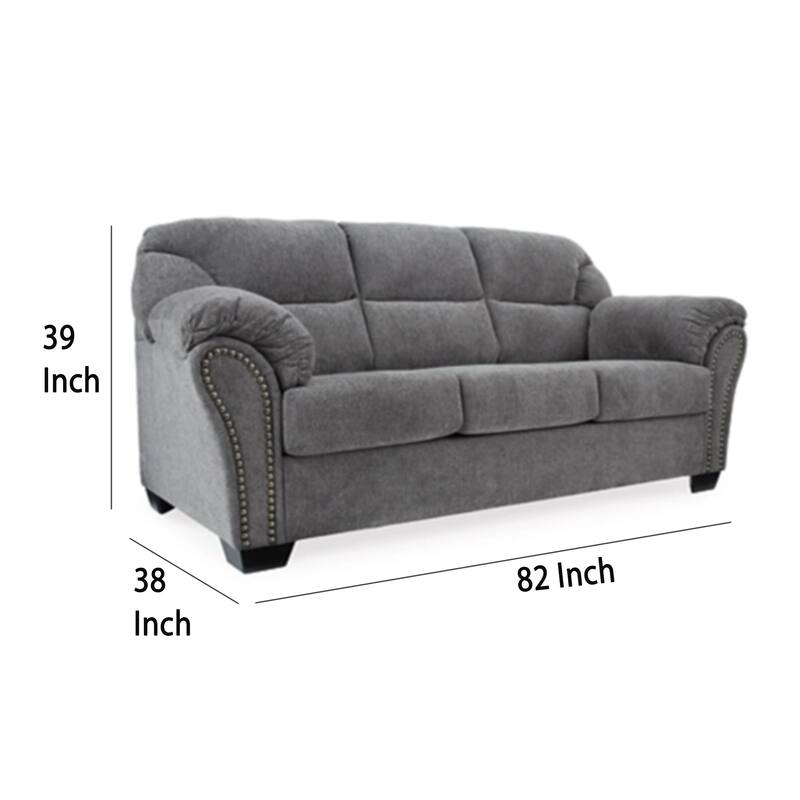 Lasy Sofa, Black Nailhead Trim and Dark Gray Polyester, Flared Arms