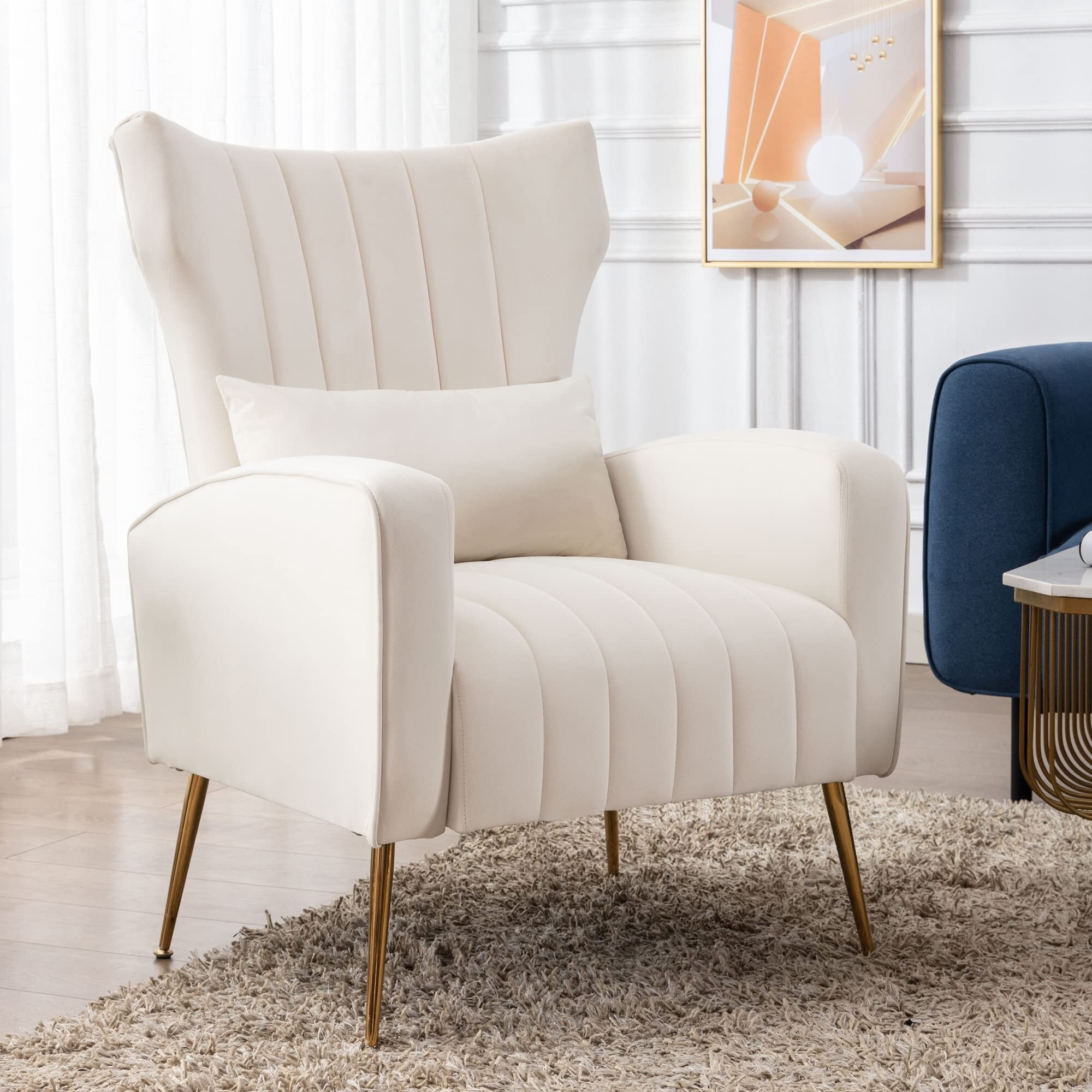 Velvet Accent Armchair for Living Room and Bedroom Comfy Reading Lounge