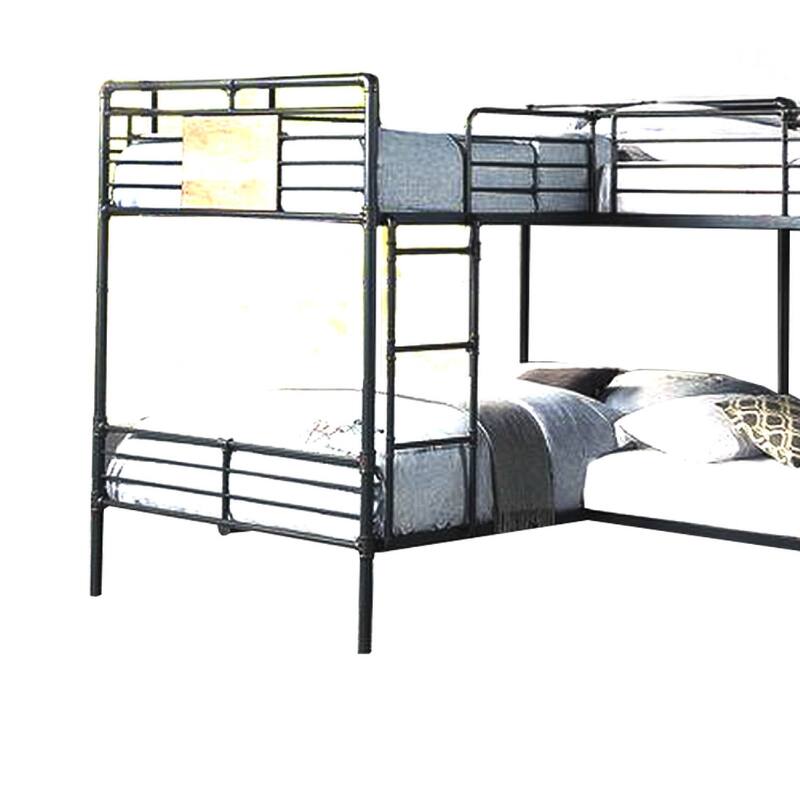 Twin over Full Bunk Bed with Safety Guard Rails, Sandy Black and Dark Bronze