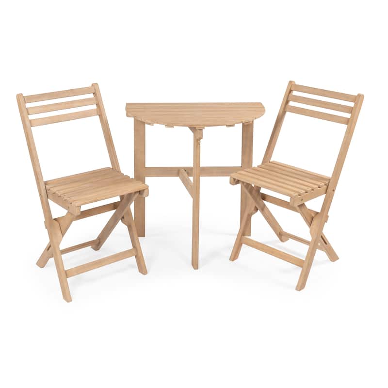 Nerja Classic French Country 3-Piece Acacia Wood Half-Round Outdoor Folding Bistro Set, Light Teak by JONATHAN Y - Light Teak
